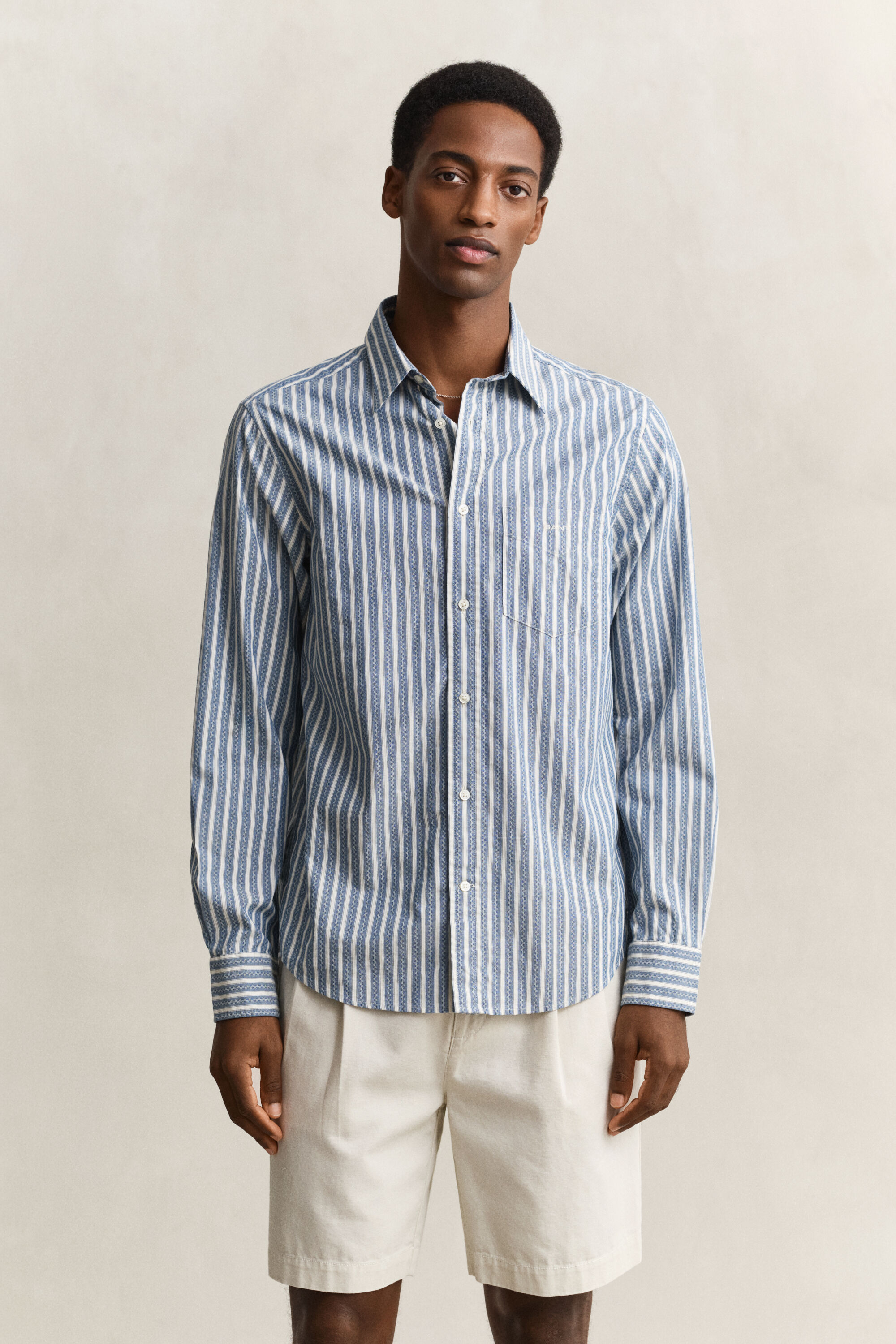 Camicia a righe in tessuto a spina di pesce regular fit