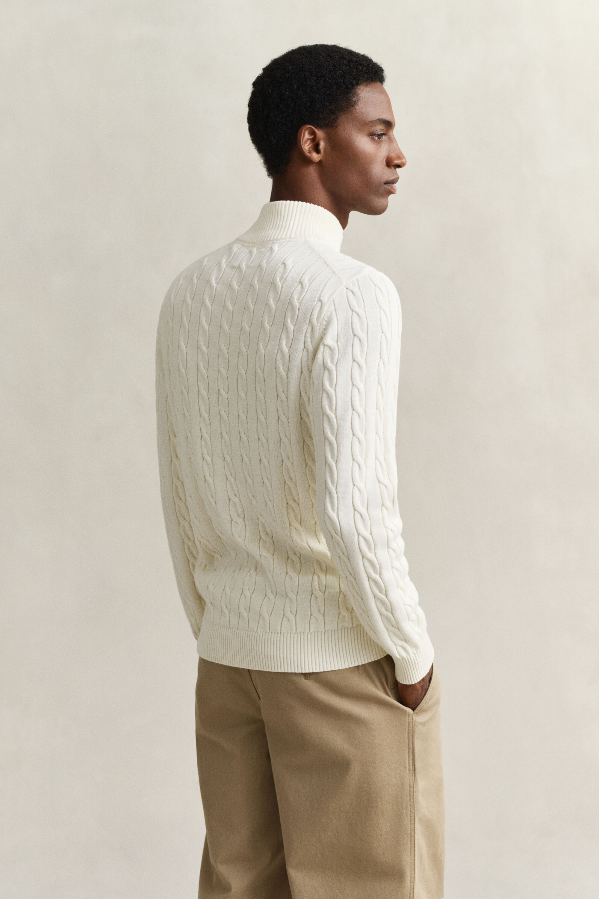 Maglia con zip corta in cotone a trecce