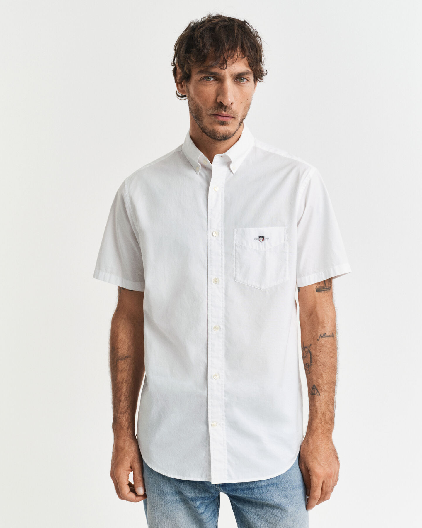 Camicia classica a maniche corte in popeline regular fit