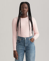 Maglia girocollo in cotone elasticizzato a trecce