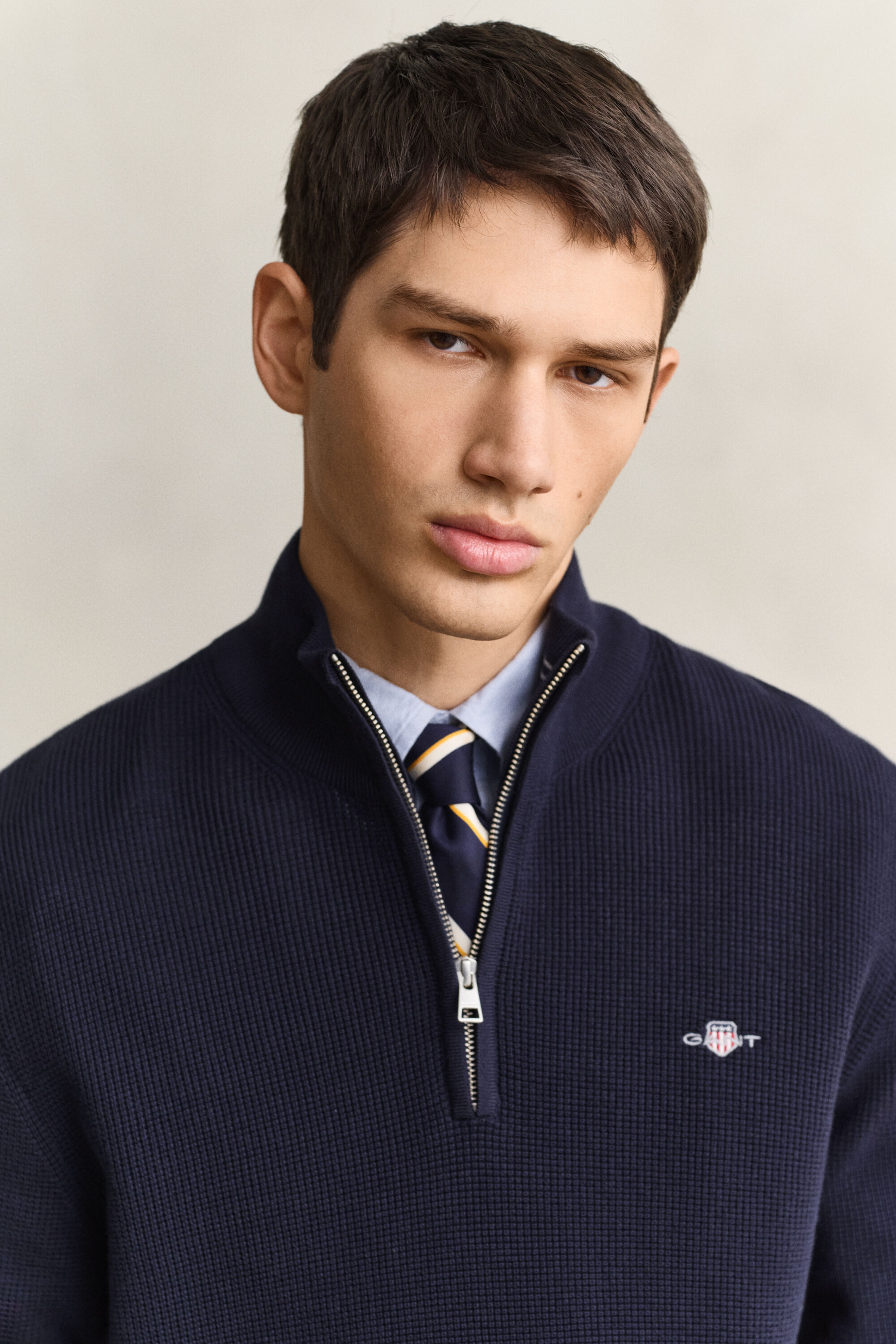 Maglia in cotone testurizzato con zip corta