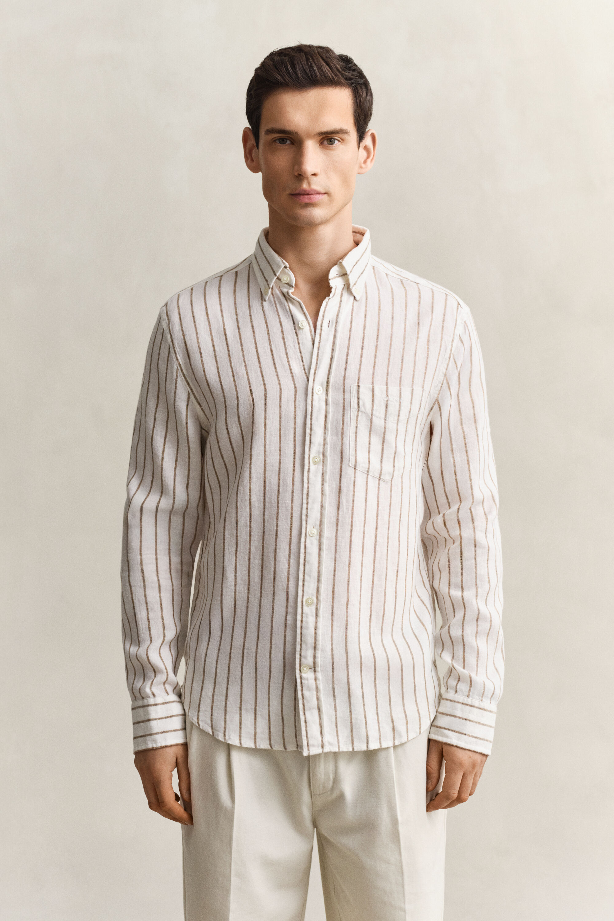 Camicia a righe in misto lino