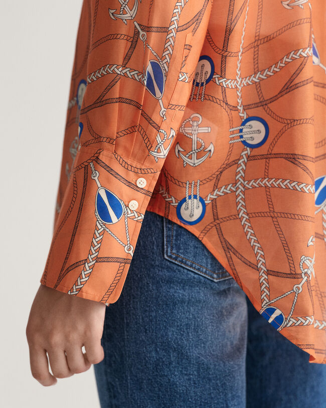 Camicetta di seta e cotone con stampa Sailing relaxed fit