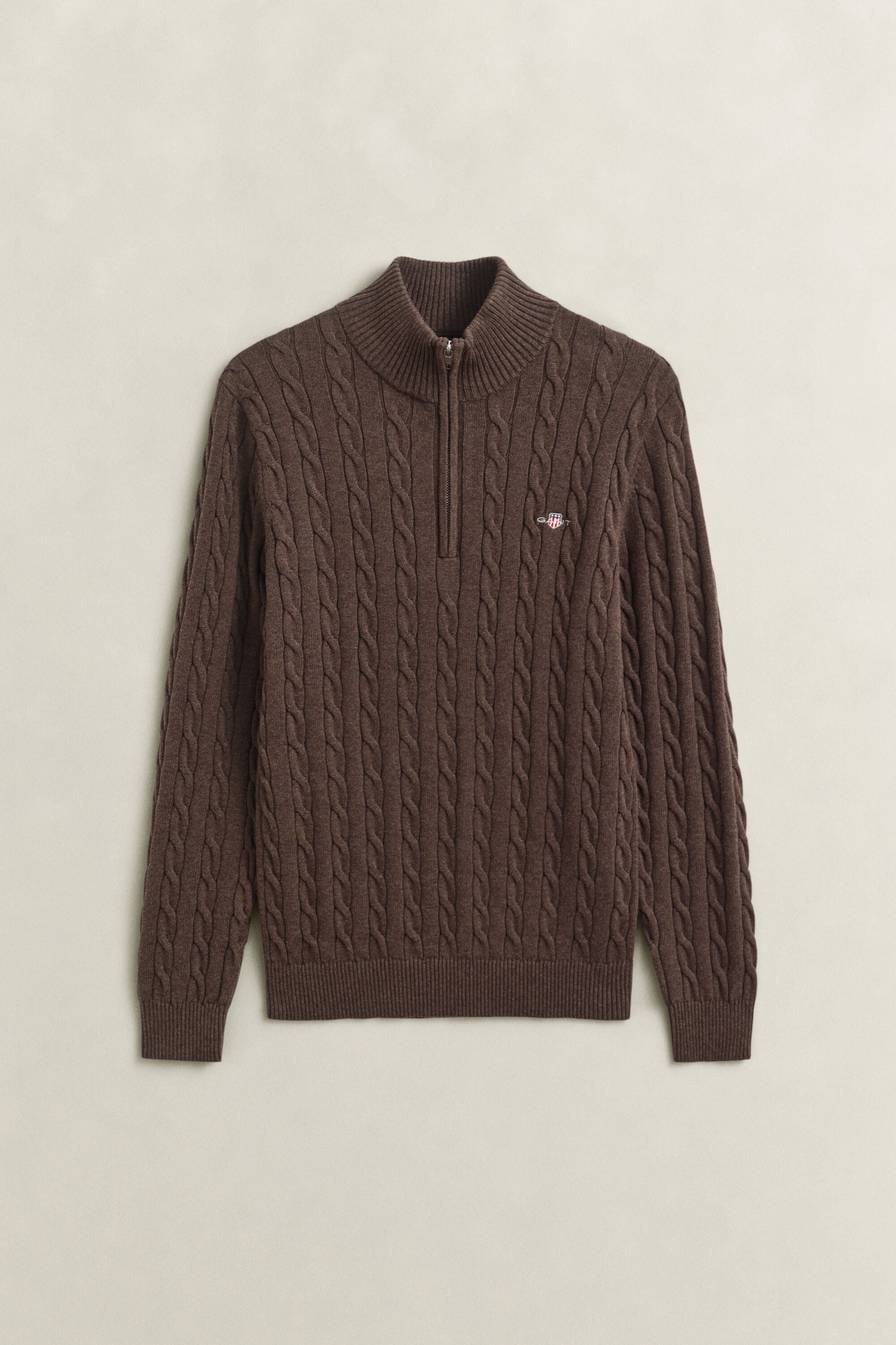 Maglia con zip corta in cotone a trecce