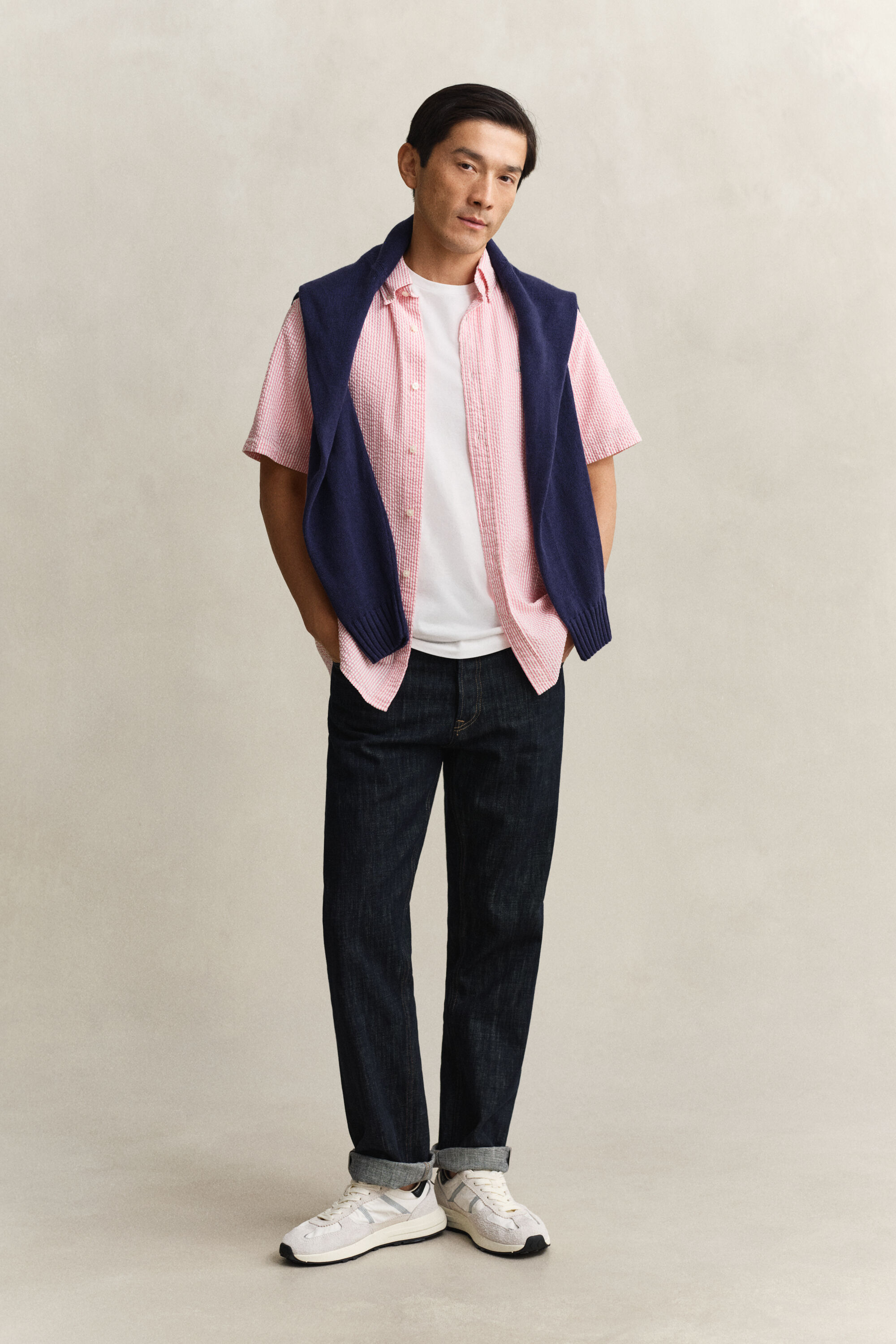 Camicia a maniche corte in seersucker a righe