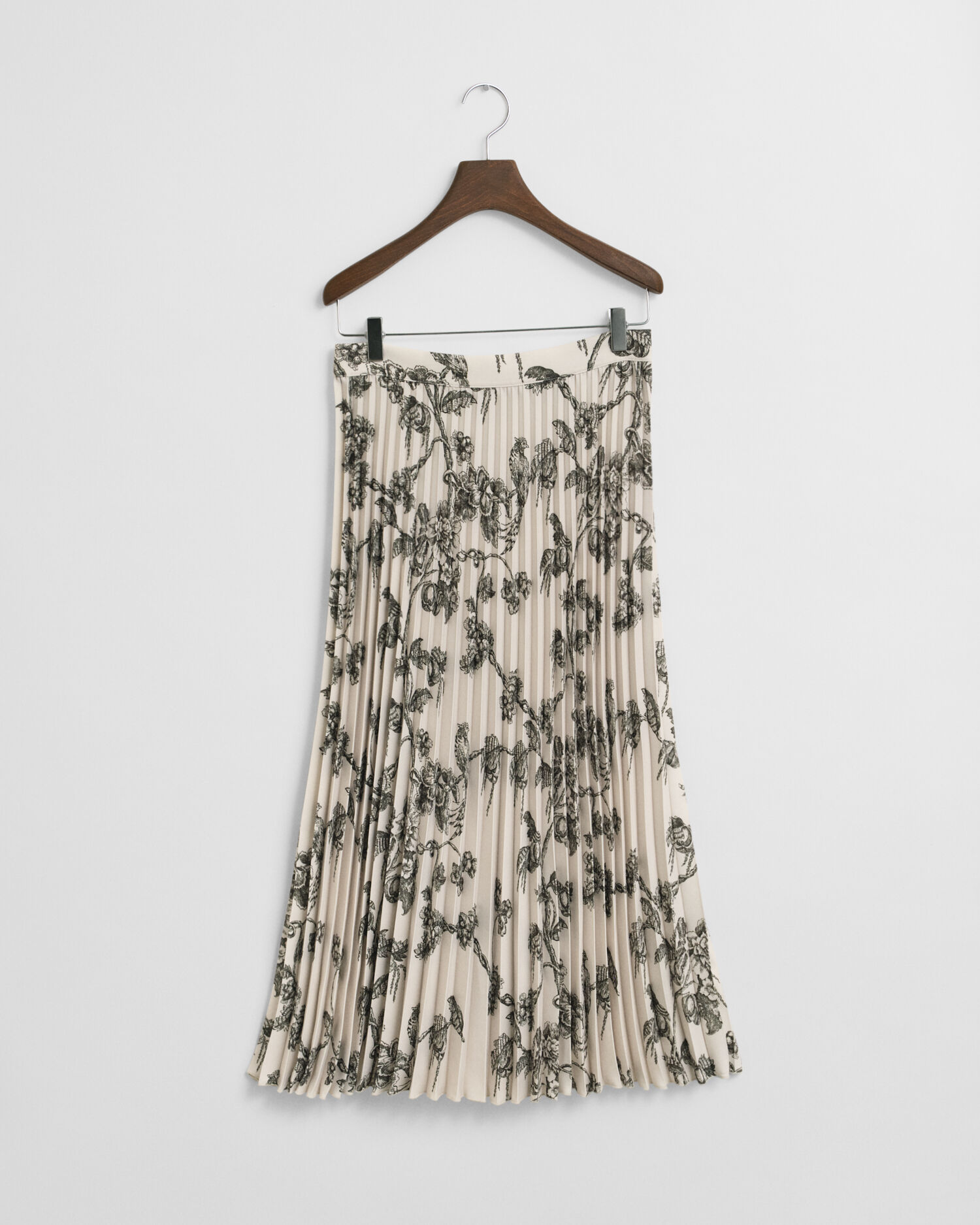 Gonna midi plissettata con stampa di albero