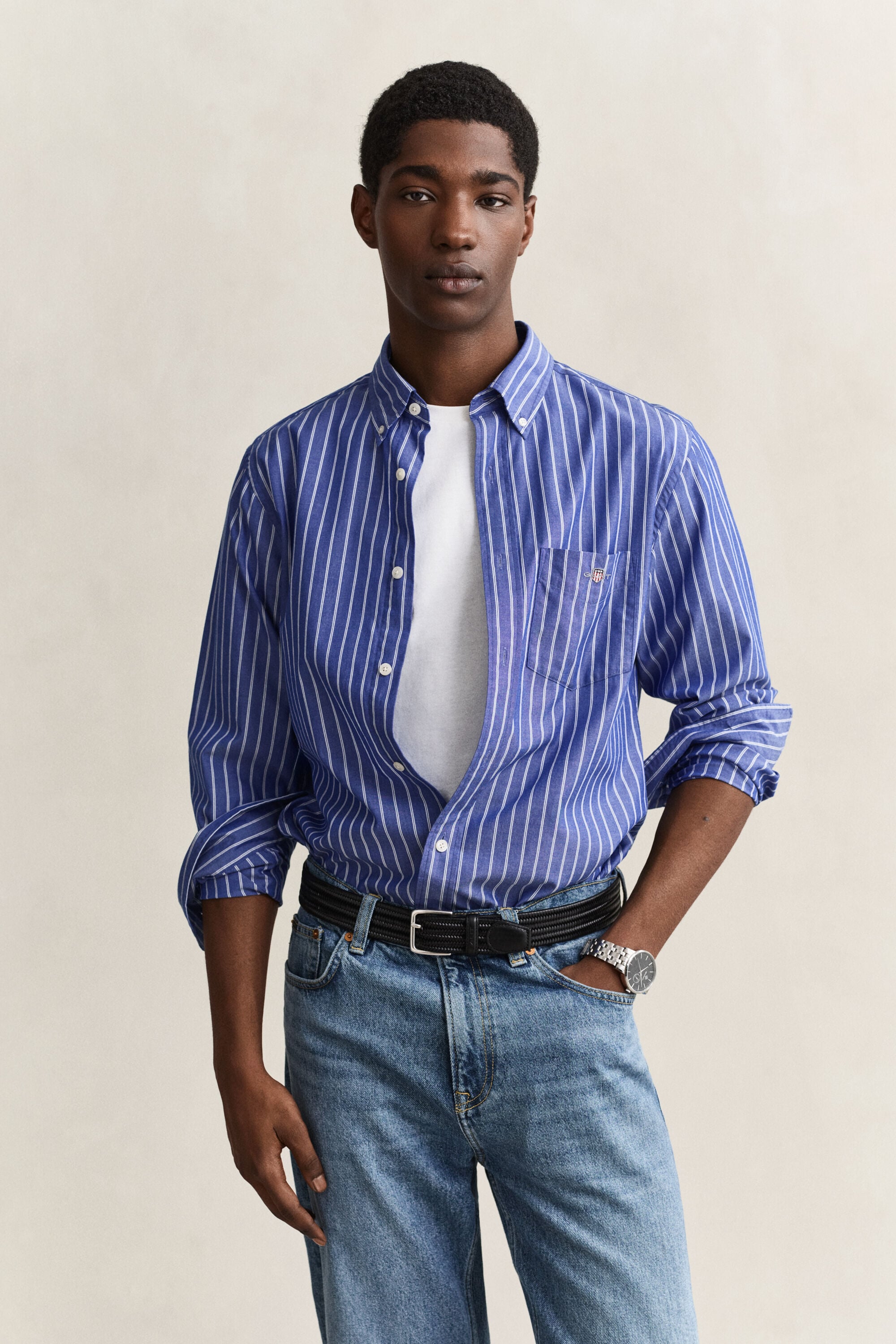 Camicia classica in popeline a righe