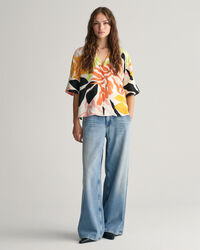 Camicia a maniche corte in lino Palm Print relaxed fit