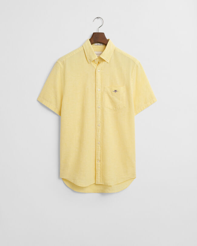 Camicia a maniche corte in misto cotone-lino regular fit