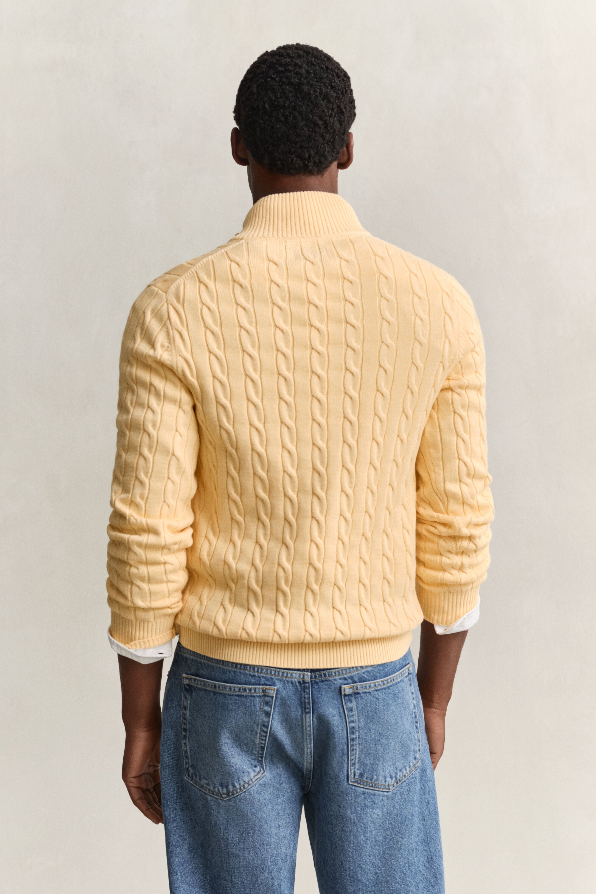 Maglia con zip corta in cotone a trecce