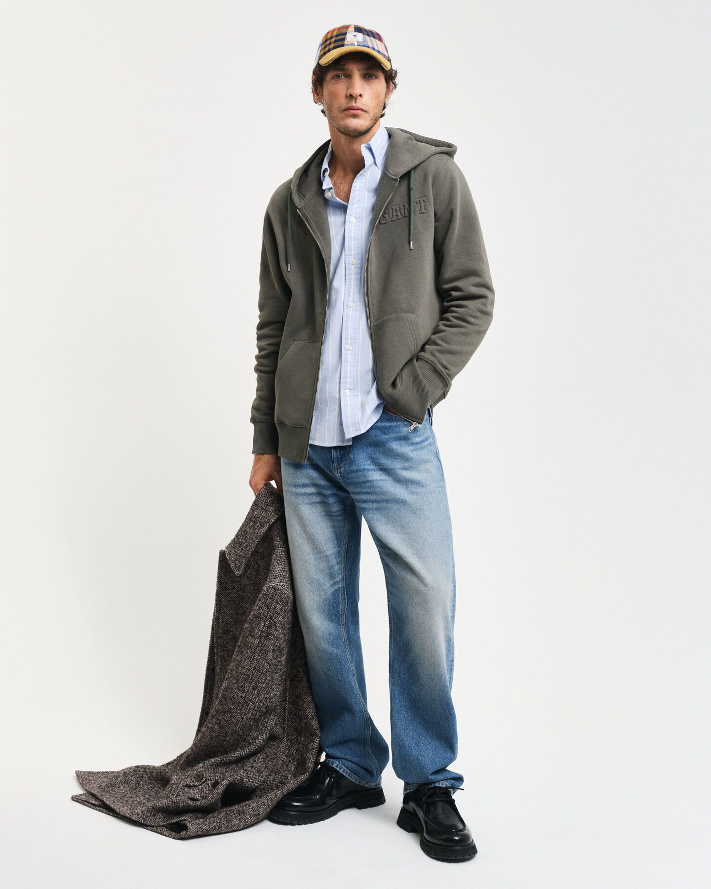 Felpa impressa con cappuccio e zip