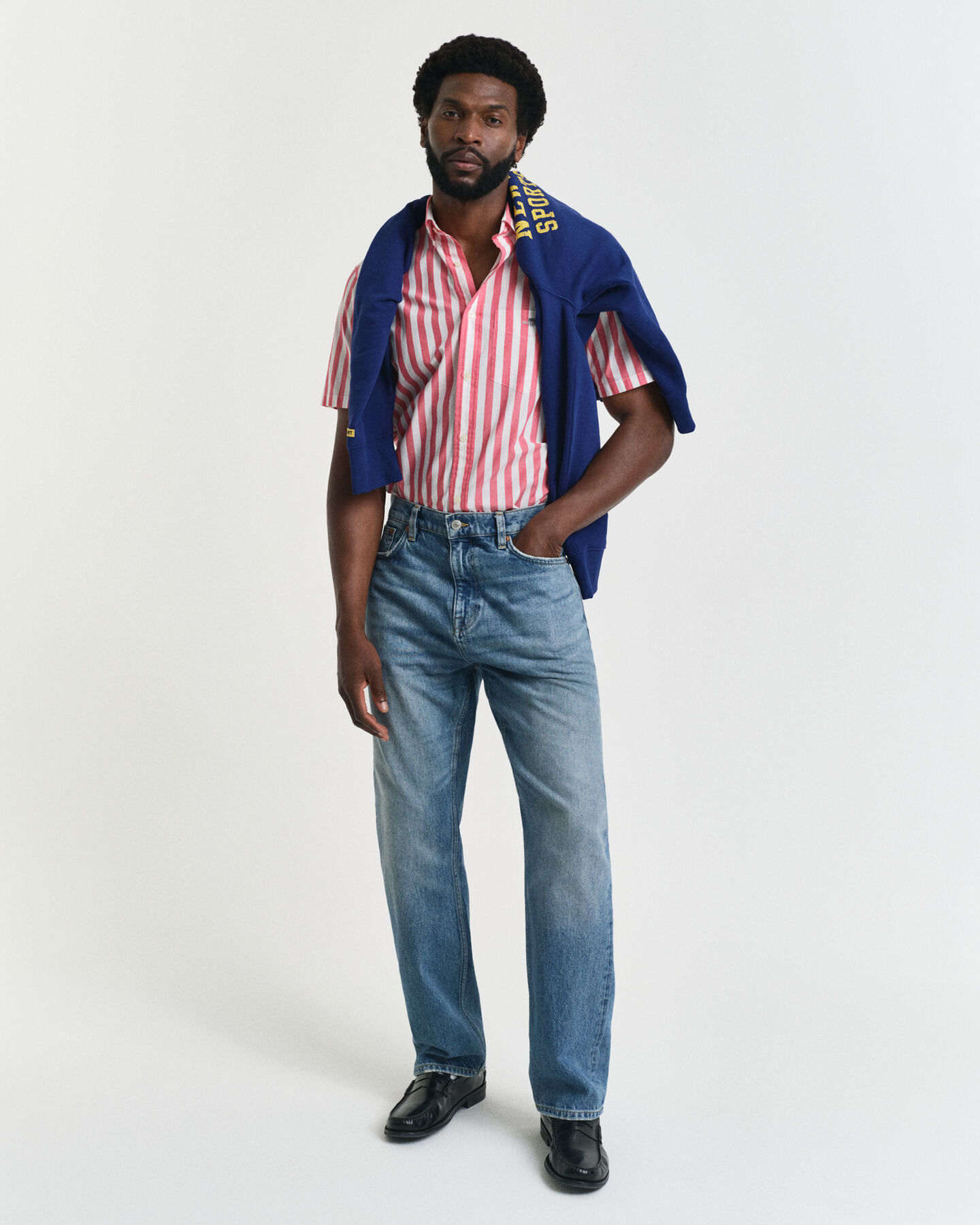 Camicia classica a maniche corte a righe in popeline regular fit