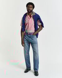 Camicia classica a maniche corte a righe in popeline regular fit