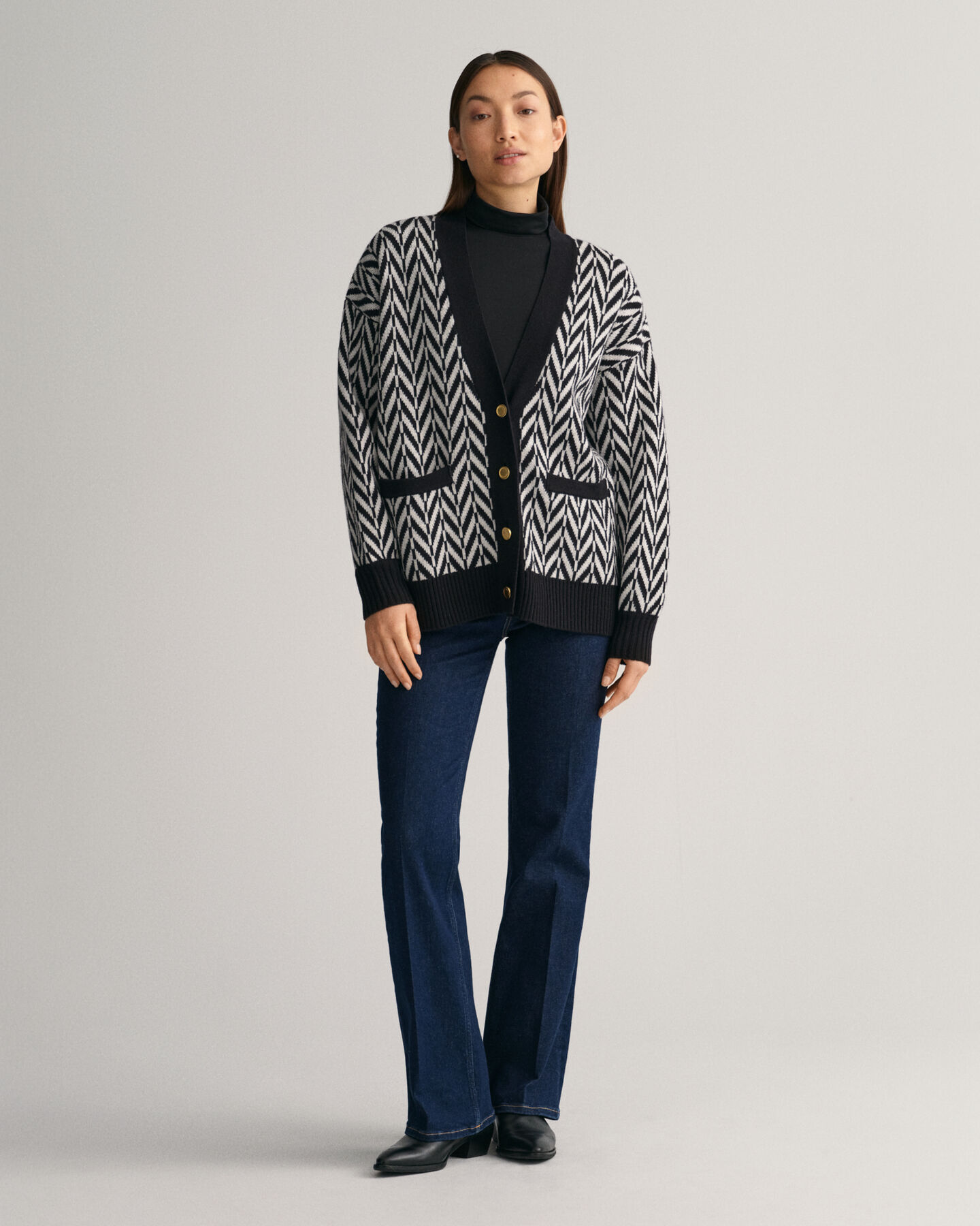 Cardigan con motivo a spina di pesce multicolore