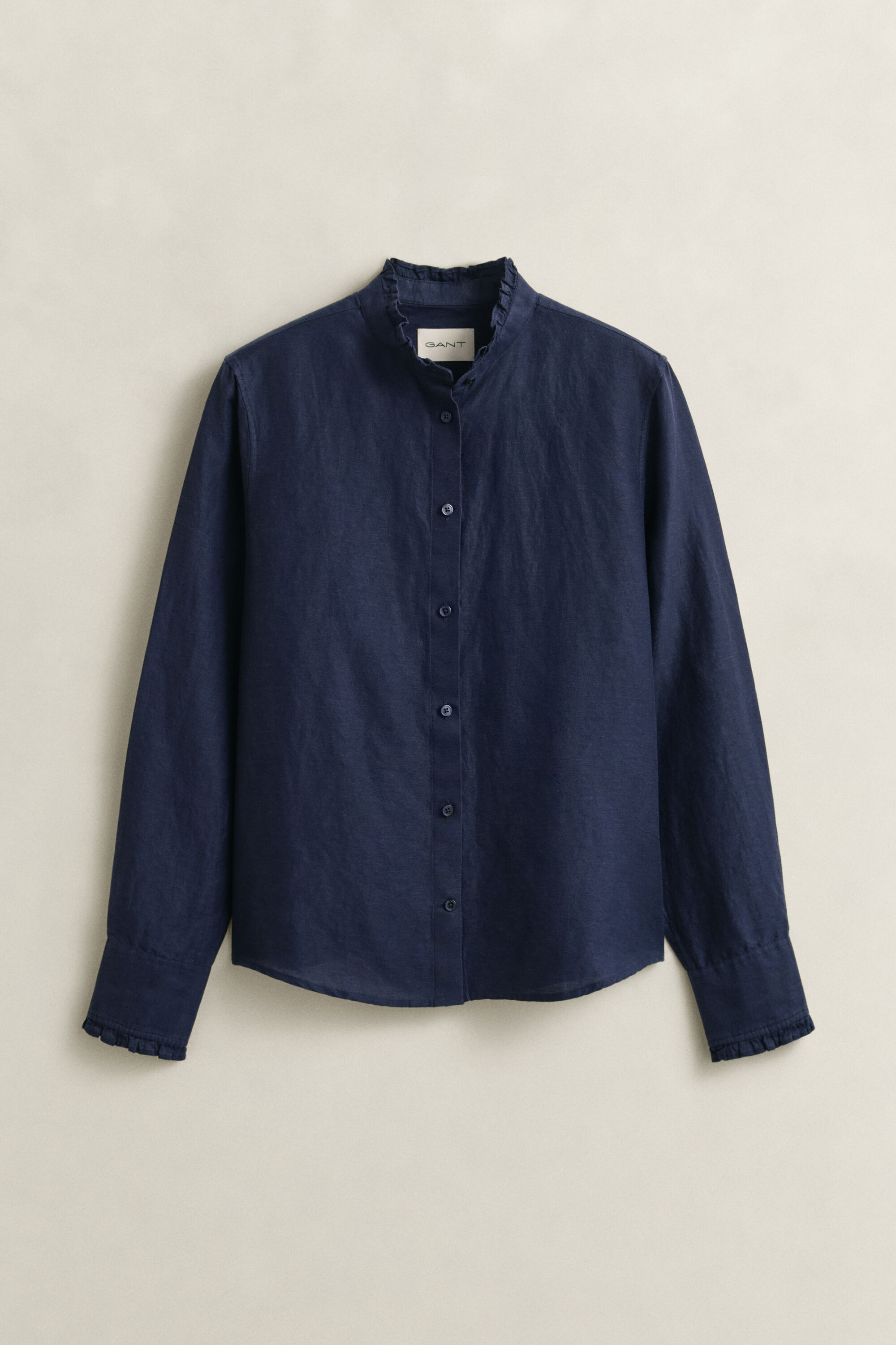 Blusa in misto lino con volant