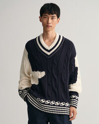 Maglia con scollo a V con lavorazione a intarsi