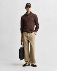 Maglia con zip corta in cotone a trecce