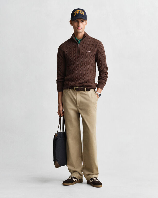 Maglia con zip corta in cotone a trecce