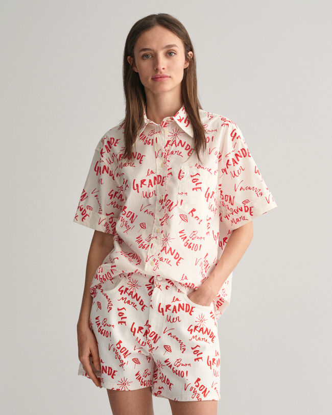Camicia a maniche corte con stampa Text relaxed fit