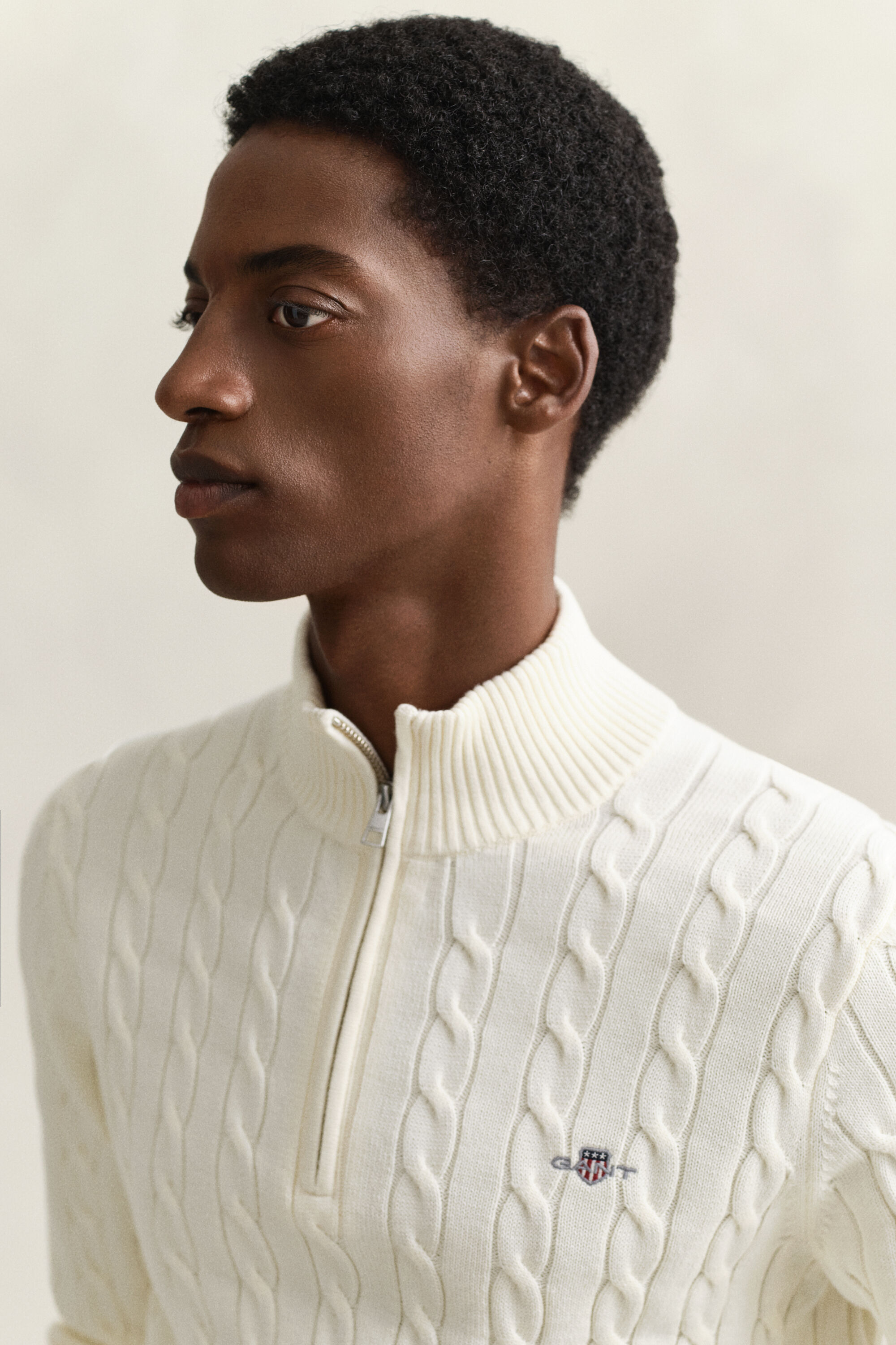 Maglia con zip corta in cotone a trecce