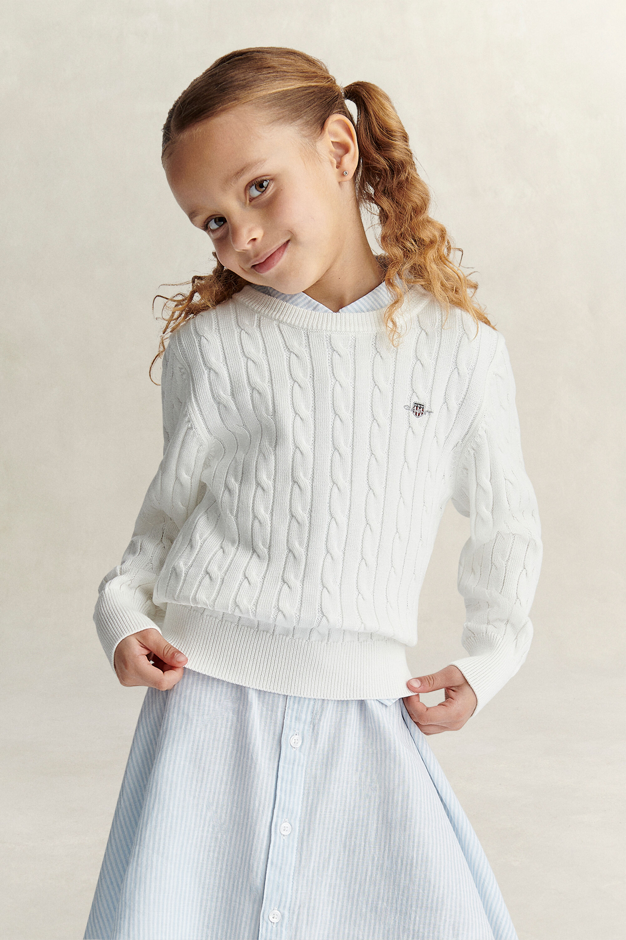 Maglia lavorata in cotone a trecce Shield Girls