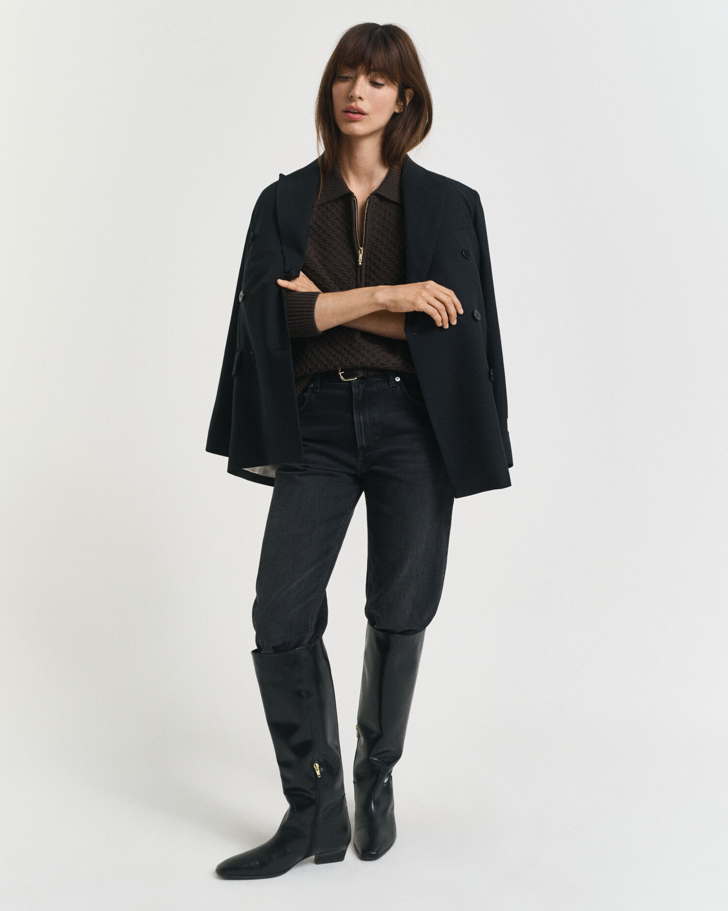 Maglia in cotone testurizzato con zip corta