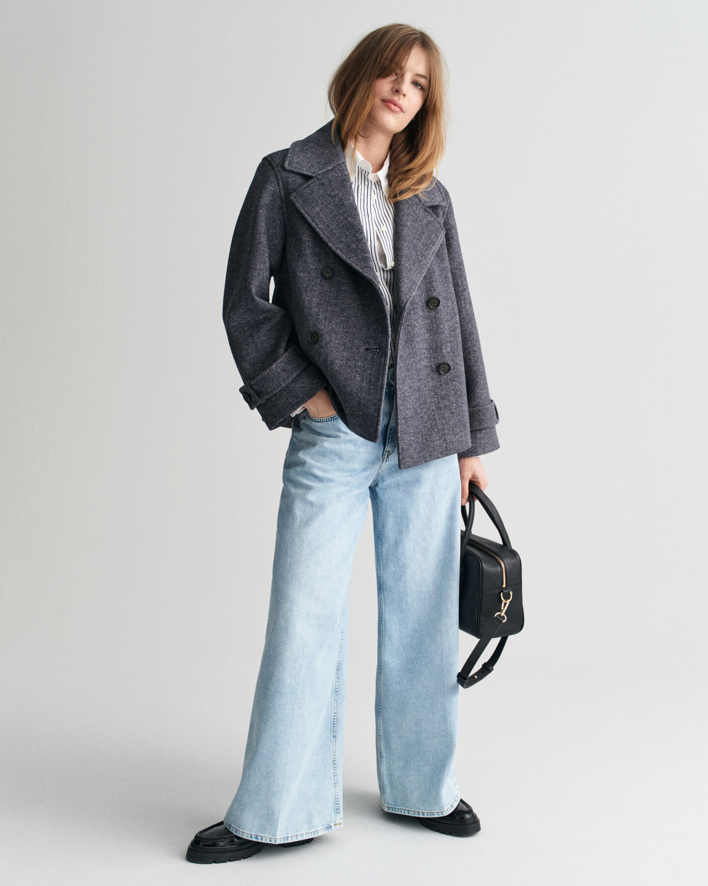 Giacca corta in lana a spina di pesce