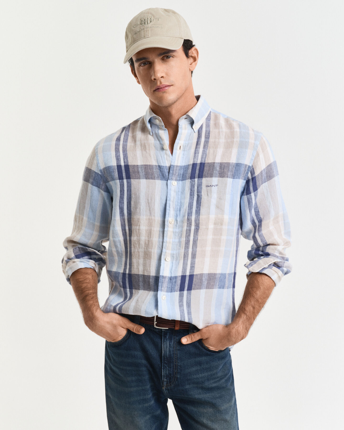 Camicia di lino a quadri madras regular fit
