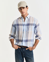 Camicia di lino a quadri madras regular fit
