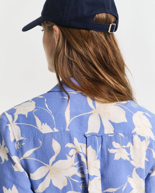 Abito chemisier con stampa floreale in lino