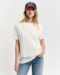 Gilet con scollo a V a coste in lana a coste ampie