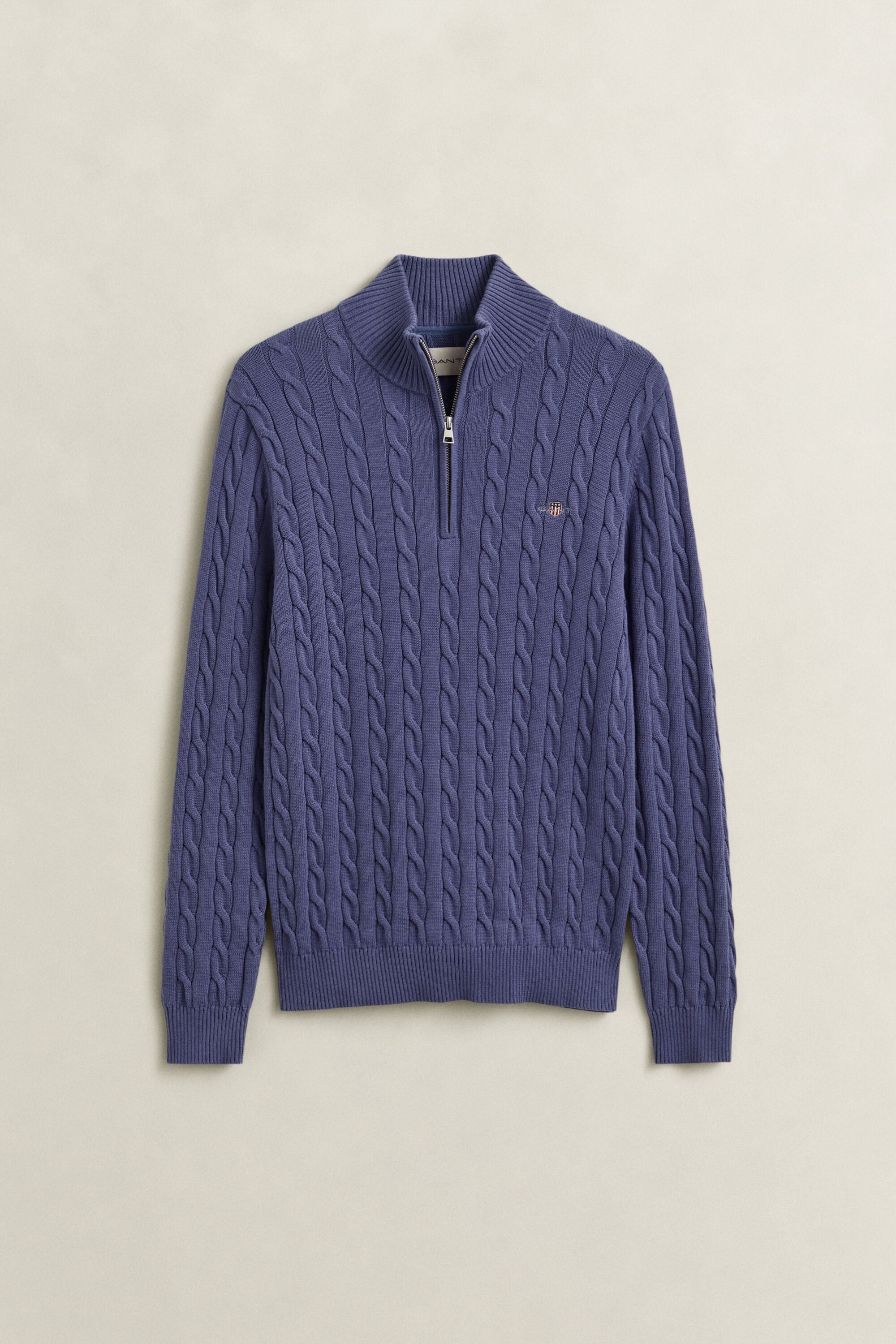 Maglia con zip corta in cotone a trecce
