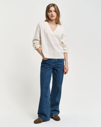 Maglia con scollo a V a coste larghe in lana