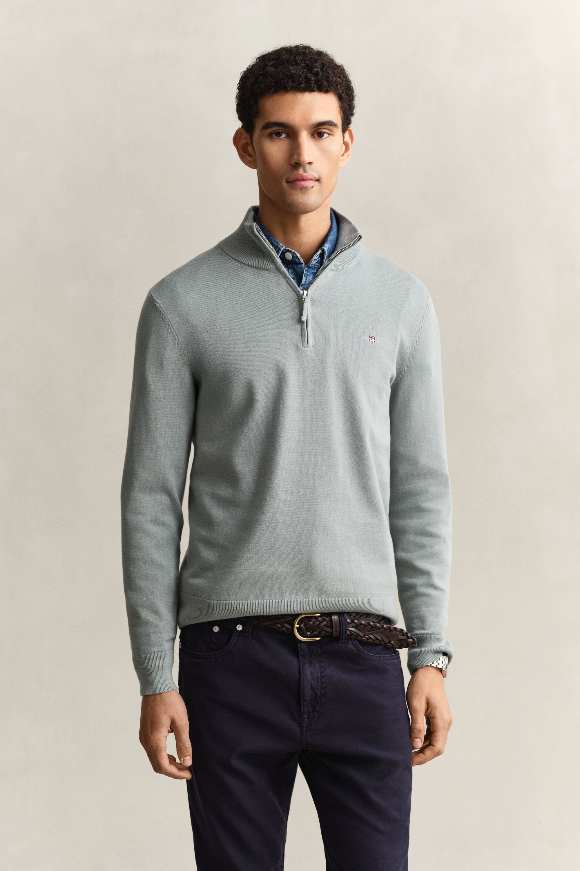 Maglia in cotone classico con zip corta