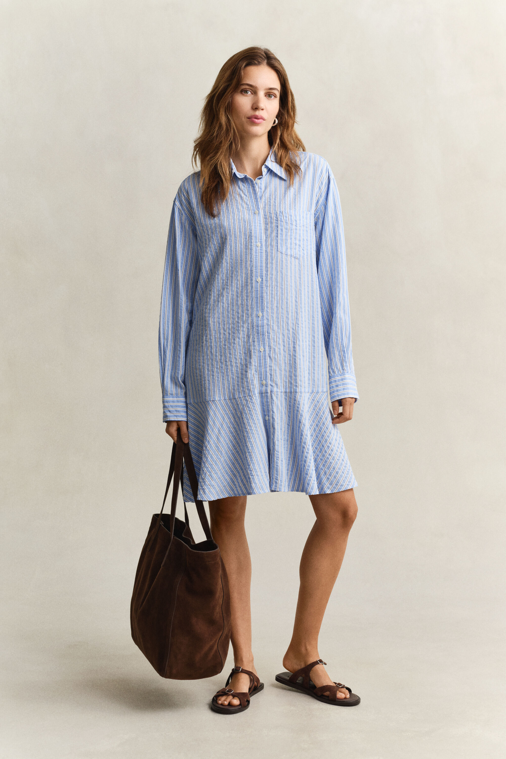 Abito chemisier in seersucker a righe