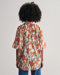 Camicia in misto cotone-seta a maniche corte con stampa Iris