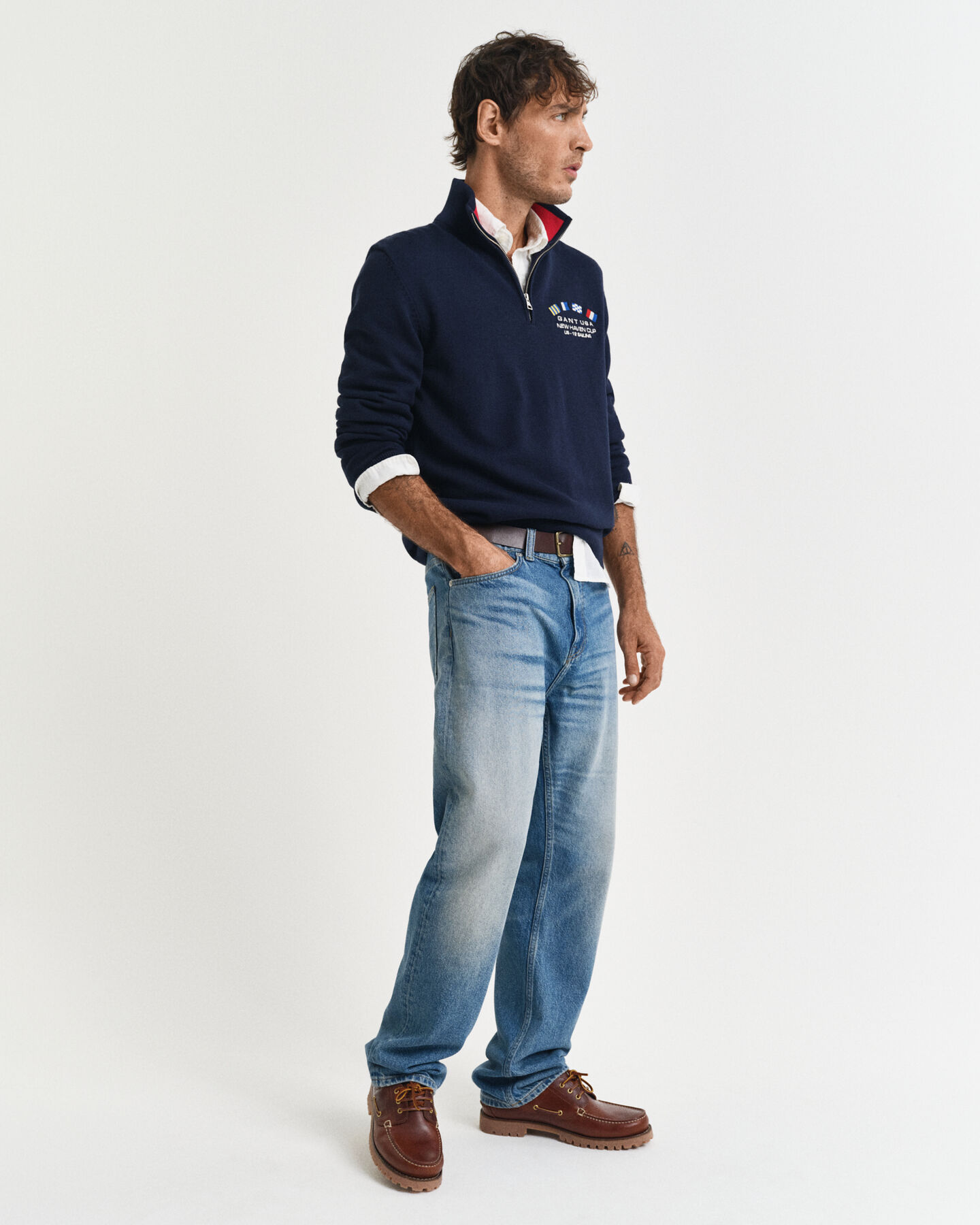 Maglia con zip corta Nautical e bandiere