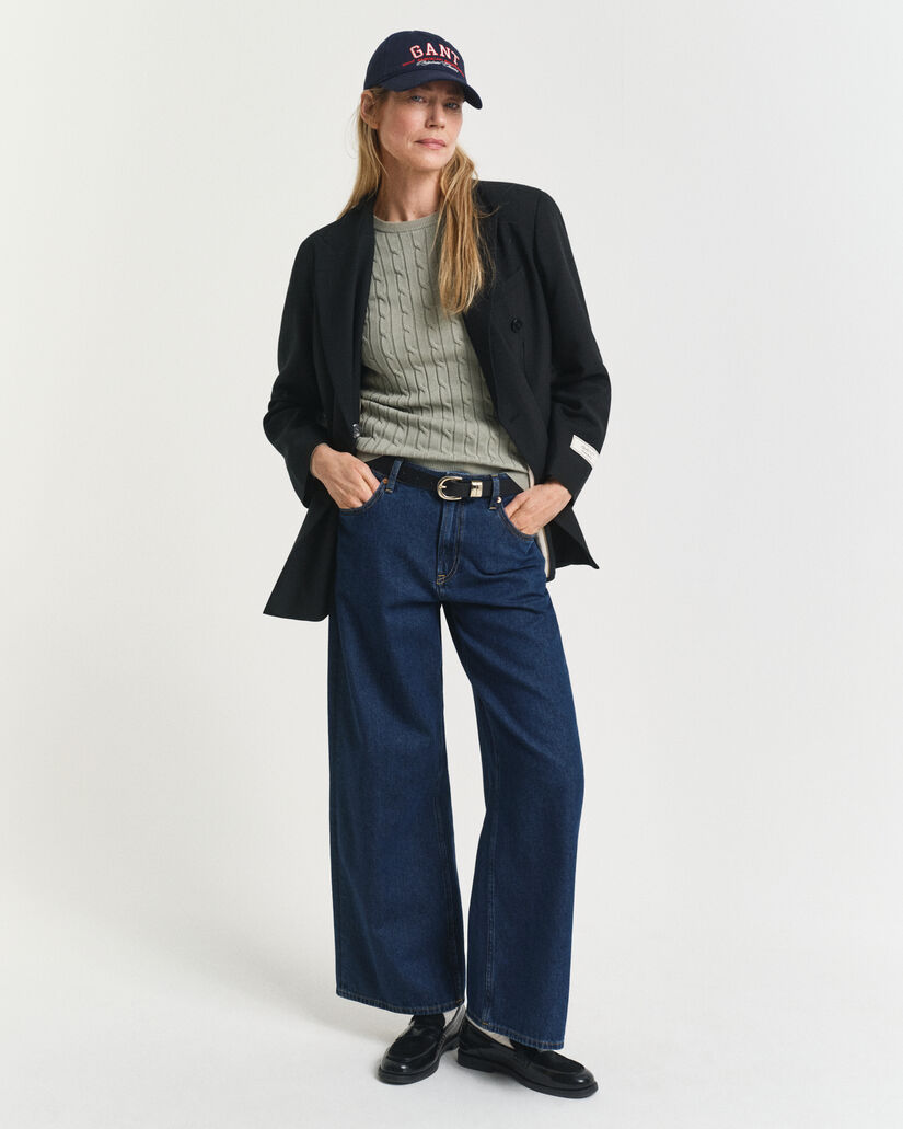 Maglia girocollo in cotone elasticizzato a trecce