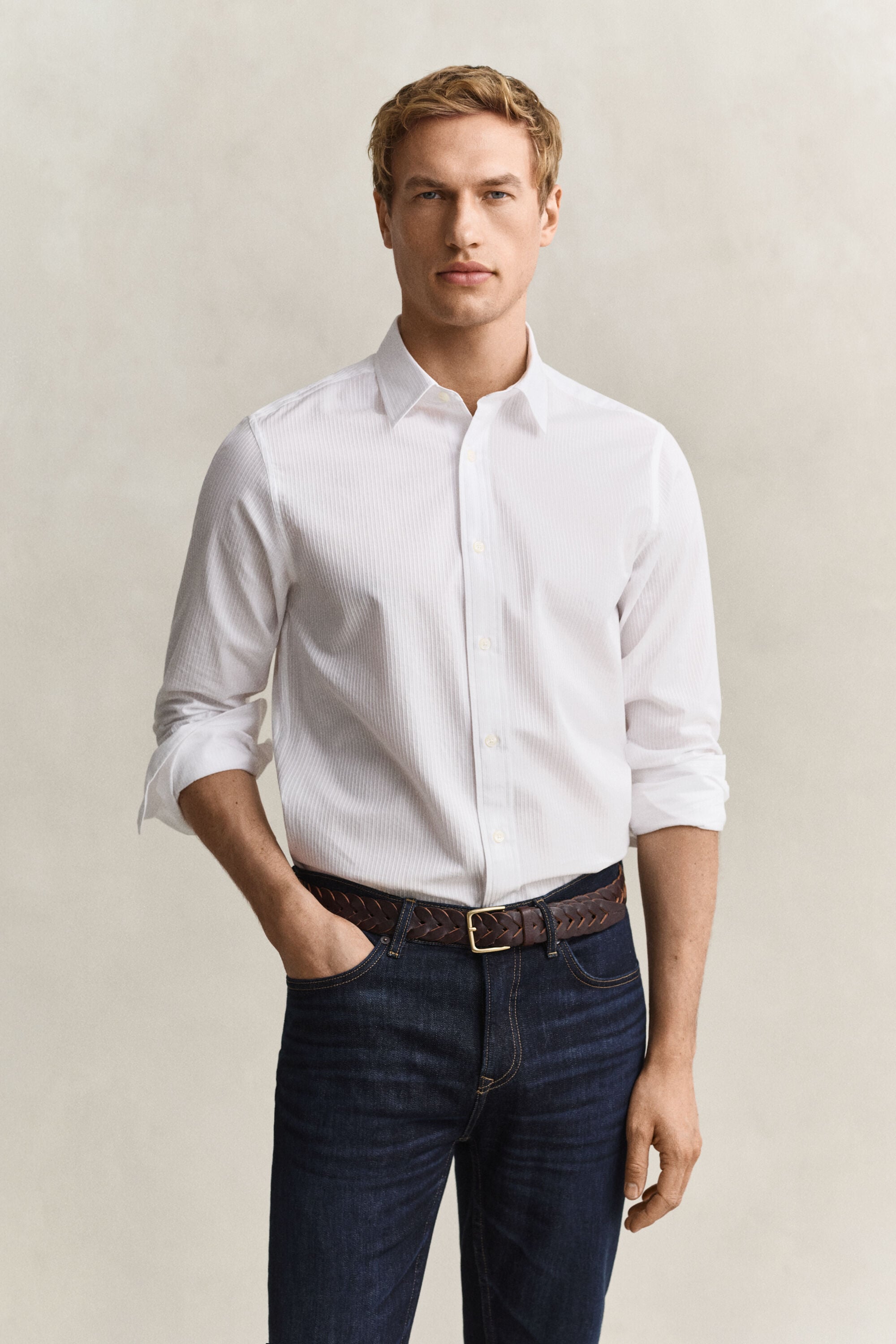 Camicia a righe in tessuto a spina di pesce regular fit