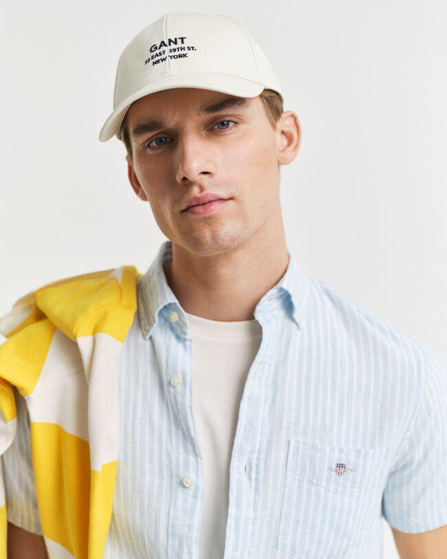 Camicia a maniche corte in misto cotone-lino regular fit