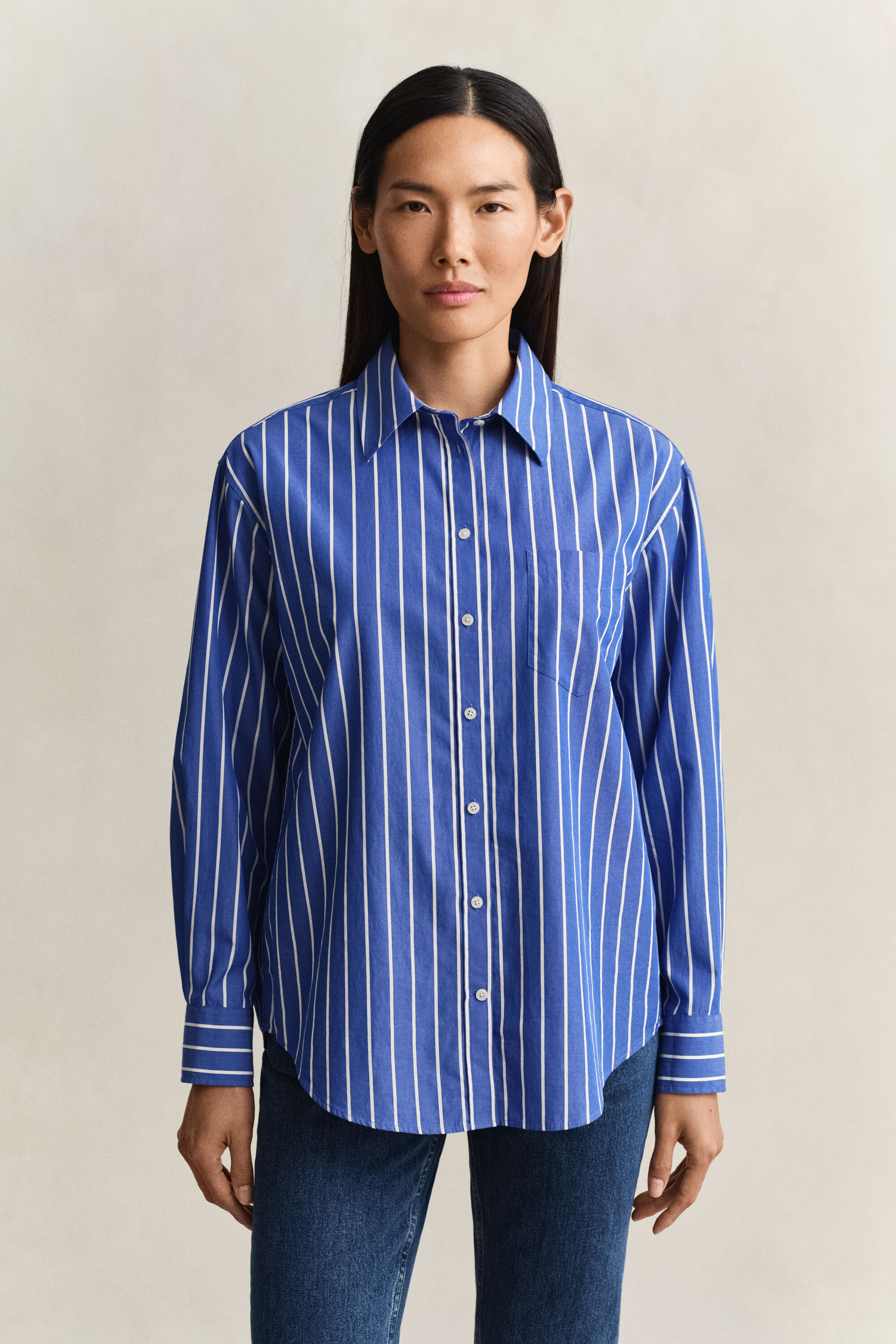 Camicia classica in popeline a righe relaxed fit