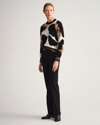 Maglia girocollo con lavorazione a intarsi leopardata