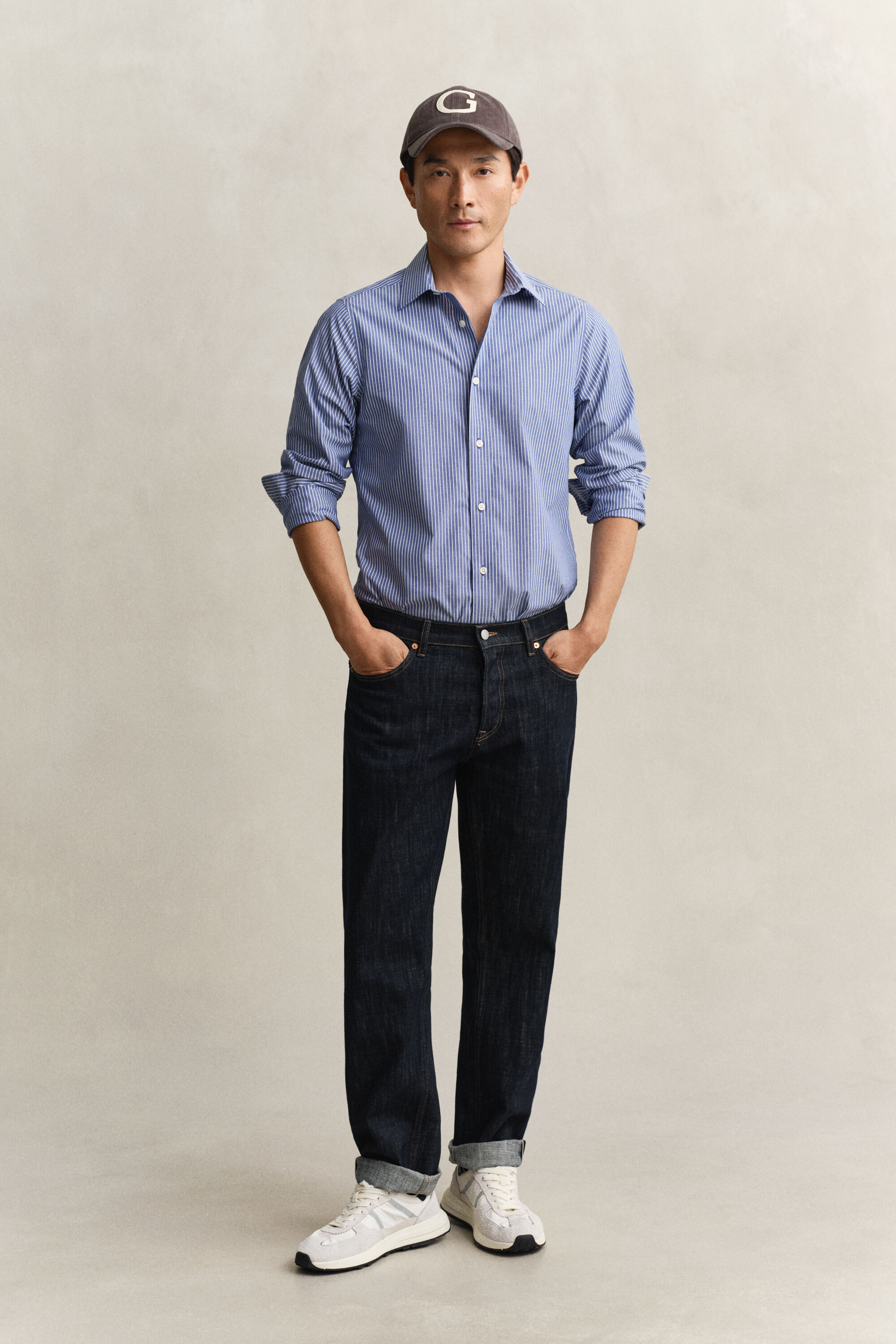 Camicia a righe in popeline elasticizzato