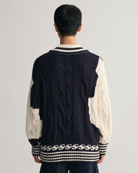 Maglia con scollo a V con lavorazione a intarsi