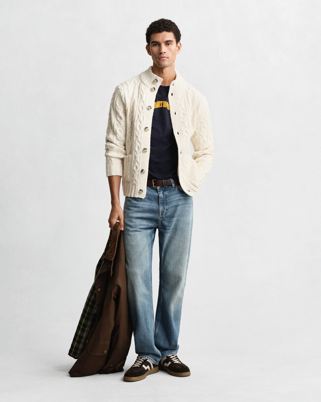 Cardigan in maglia con lavorazione a trecce