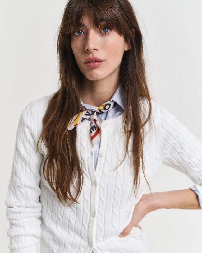 Cardigan in maglia di cotone elasticizzato a trecce