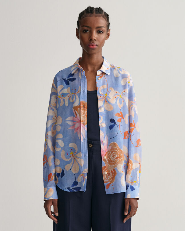 Camicia in misto cotone-seta con stampa floreale regular fit