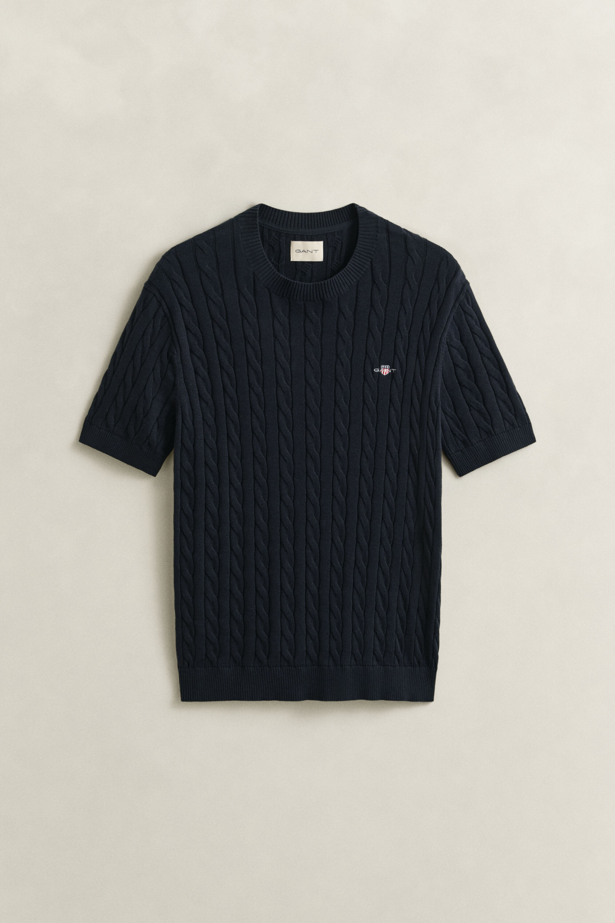 Maglia a trecce con maniche corte in cotone