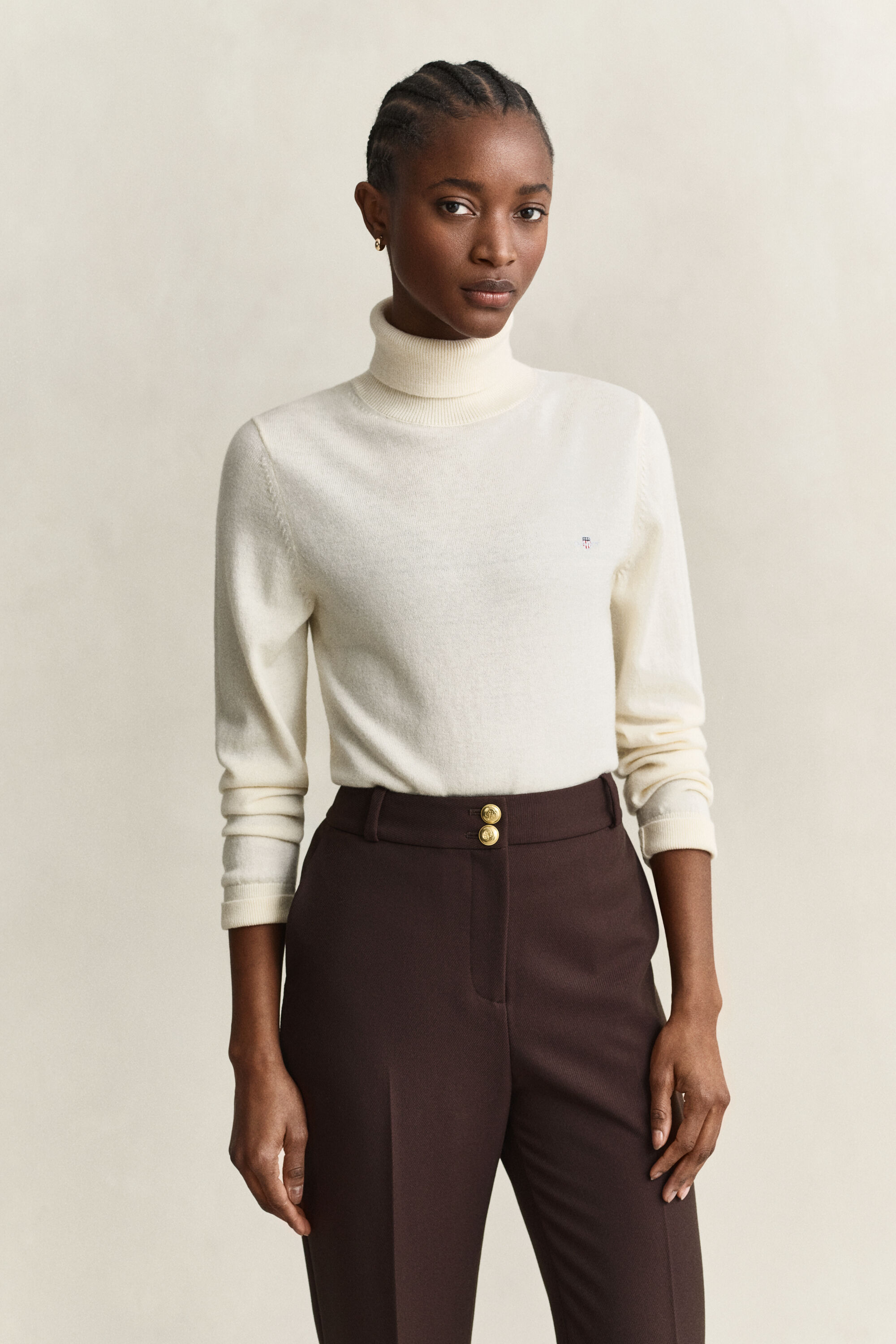 Maglia con collo alto in lana e cotone