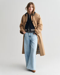 Impermeabile con colletto in pelle